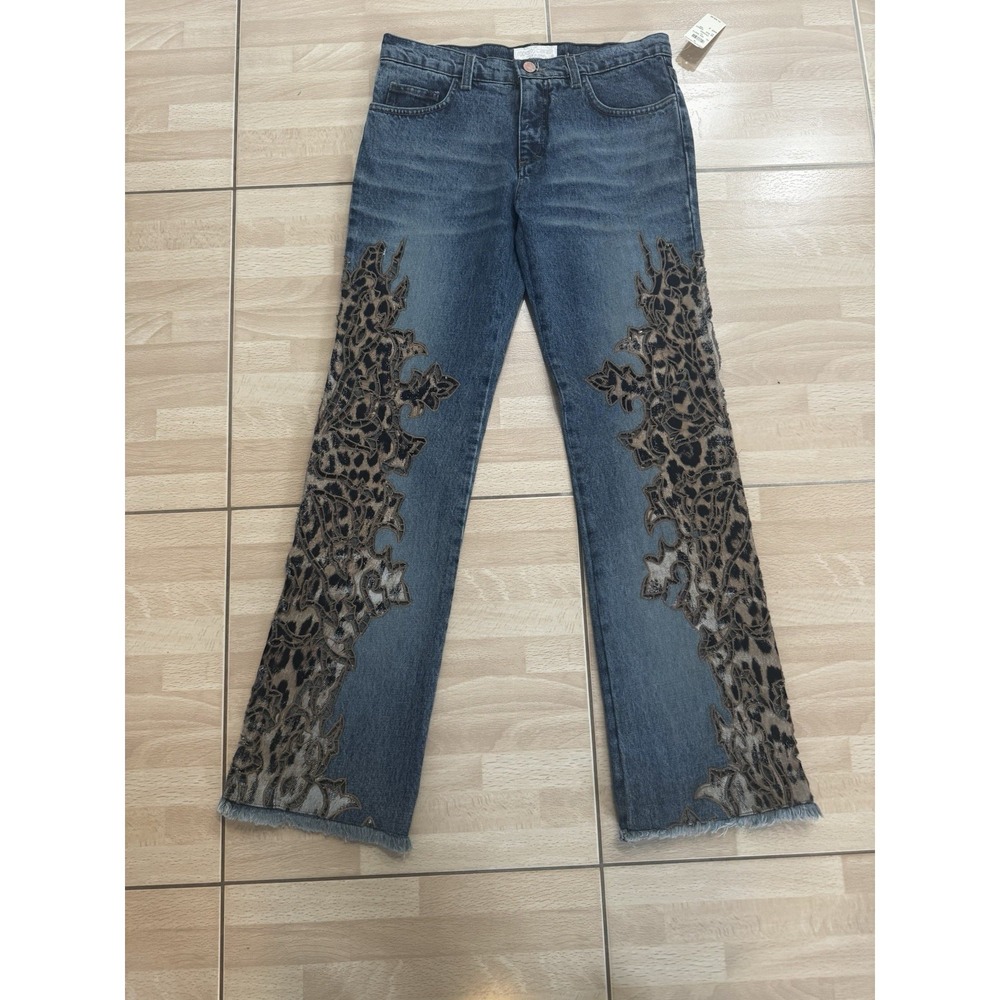NWT!  VTG ROBERTO CAVALLI BLUE WITH LEOPARD LAZER CUT OUT JEANS  Size XS